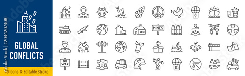 Foto Global Conflicts web icons in line style