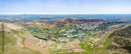beautiful aerial view Blaenavon, Torfaen county borough, Wales. Summer daytime. United Kingdom Travel Destination
