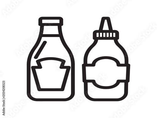 Ketchup and mustard bottles icon set, flat design vector illustration