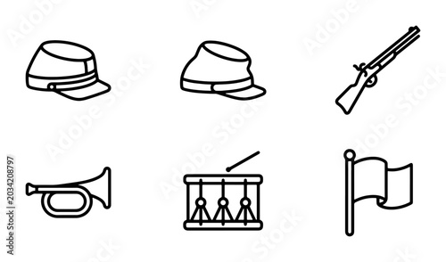 Cuadro en lienzo Civil War Icons, Military Uniforms, Soldier Gear, Historical Battle Symbols, Vec