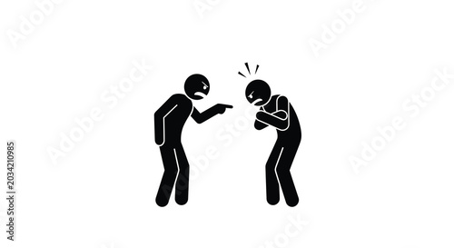 Bild auf Leinwand Two stick figure silhouettes depicting a confrontation black on white background