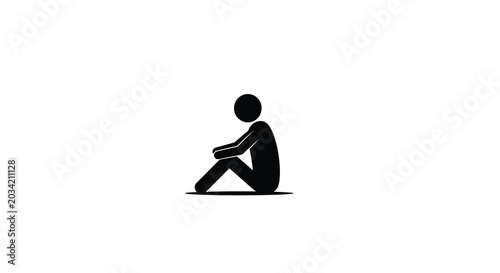 Fotografía Seated human figure silhouette against a white background a minimalist depiction
