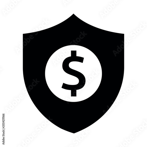 Financial shield dollar icon vector flat design isolated on white background.