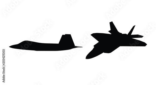 Bild auf Leinwand Two fighter jet silhouettes against a white background a stark black silhouette