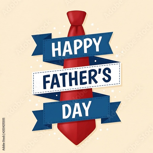 Red necktie with happy father's day banners, blue and white