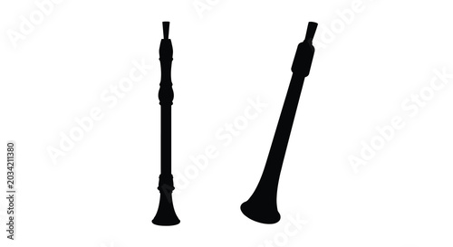 Bild auf Leinwand Two Duduk Instruments In Black Silhouette Against A White Background armenian ob