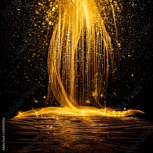 Golden cascade and sparkling particles shimmer