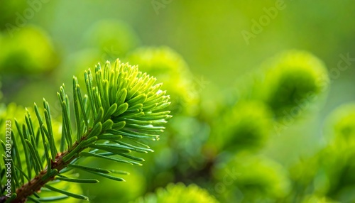 Fresh green pine needles in soft focus