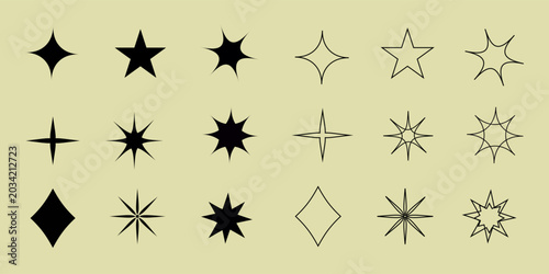 Shine star sparkle vector set. Sparkle star icons. Shine icon. Stars sparkle black and outline. Set sparkles star symbols vector.