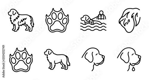 Photos Golden Retriever Dog Icons, Paw Prints, and Grooming Set - Vector Graphics for P