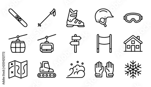 Bild auf Leinwand Winter Sports Icons: Skiing, Snowboarding, and Mountain Activities Vector Set