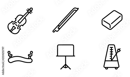 Obraz na plátně Violin Accessories Vector Icons: Bow, Rosin, Shoulder Rest, Music Stand, Metrono