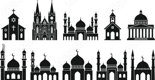 Foto Religious Building Silhouette Icon Collection Featuring Churches, Cathedrals, Mo