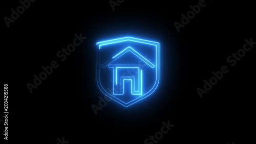 Neon glowing shielded medical icon animation.