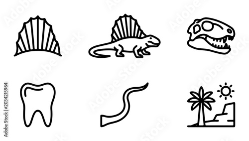 Cuadro en lienzo Dinosaur Icons Set, Prehistoric Vector Graphics, Ancient Fossil Elements, Paleon