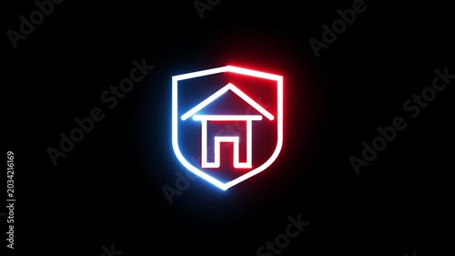 Neon glowing shielded medical icon animation.