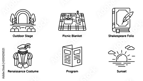 Quadro em tela Outdoor Stage, Picnic Blanket, Shakespeare Folio, Renaissance Costume, Program,