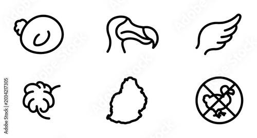 Foto Dodo Bird Icons Set: Extinct Animal, Mauritius Map, Feather, Foot, Beak, No Dodo