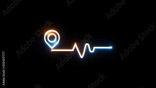 Neon glowing medical heart signal icon animation.