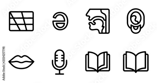 Εκτύπωση καμβά Phonetics and Speech Icons: Mouth, Microphone, Ear, IPA, Books, Sound Waves