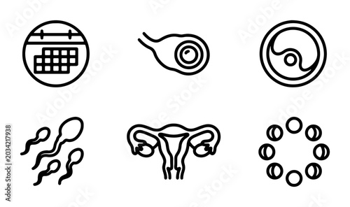 Bild auf Leinwand Fertility Icons Set, Ovulation, Sperm, Uterus, Embryo, Conception, Medical Vecto