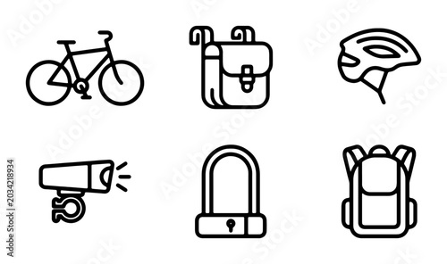 Schilderij op canvas Bicycle Accessories Icons Set, Cycling Gear Line Art Collection, Sport Equipment