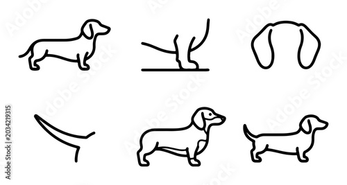 Photos Dachshund Dog Line Art Icons, Minimalist Wiener Dog Vector Graphics, Pet Breed S