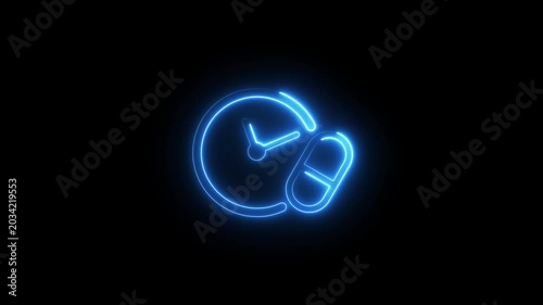 Neon glowing medical drugs icon animation.