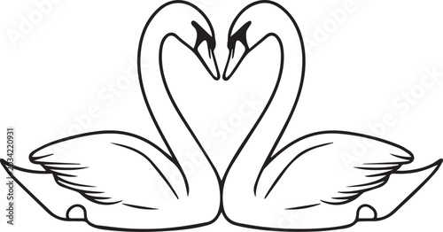 Tableau sur toile Two elegant swans form a perfect heart shape with their graceful necks, symbolizing eternal love and devotion in a simple, artistic depiction