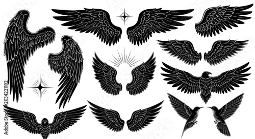 Photos Black Silhouette Wings Collection: Angelic, Eagle, Bird Flying, Tattoo Designs