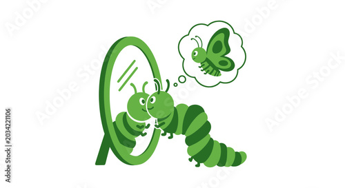 Obraz na płótnie Caterpillar dreams of becoming a butterfly, looking in mirror