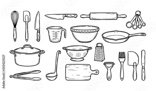 Hand Drawn Kitchen Tools and Cooking Equipment Vector Collection