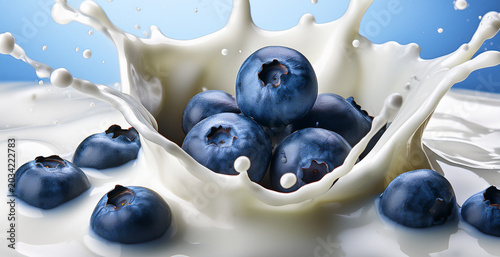 blueberries on a milk