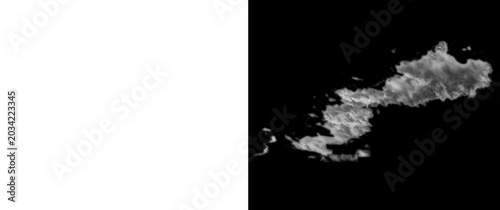 Bild auf Leinwand Atmospheric white smoke plume on black background, ethereal steam cloud texture,