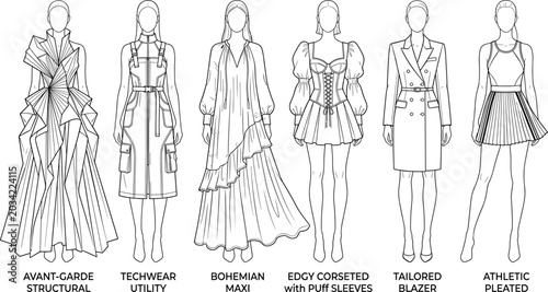 Tableau sur toile Vector fashion illustration collection featuring diverse clothing design styles