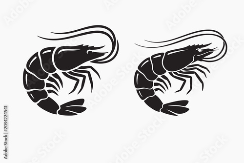 Shrimp Seafood Mascot Logo Vector Collection in Black Style
