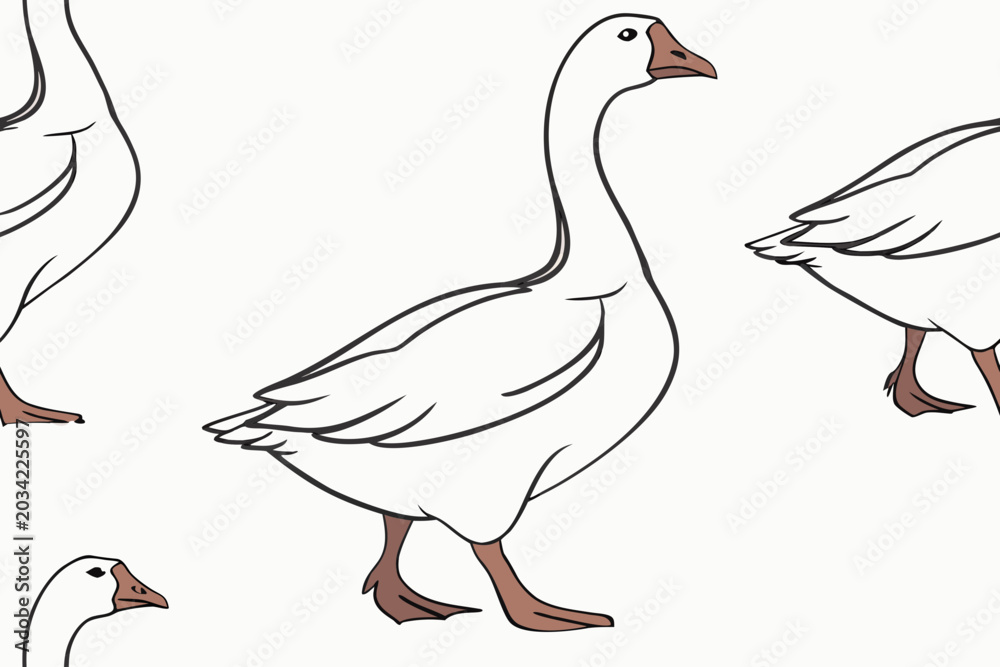 Obraz premium White geese in various poses on a clean background
