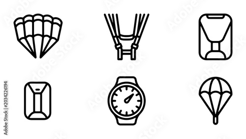 Cuadro en lienzo Parachute Icons, Skydiving Gear, Adventure Symbols, Sport Equipment Vector Set