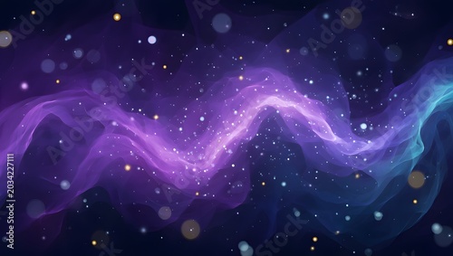 Abstract purple galaxy background with glowing light stars
