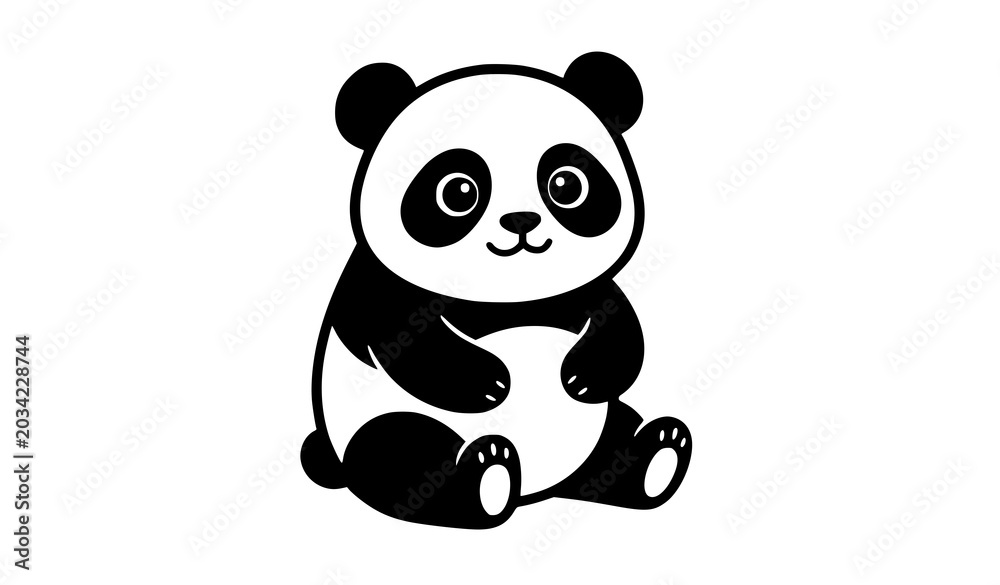 Fototapeta premium Cute black panda silhouette vector illustration sitting on white background for kids and design