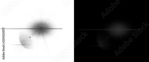 Anamorphic lens flare overlays, cinematic light leak effects on black and white backgrounds, professional optical sun flare textures for video editing