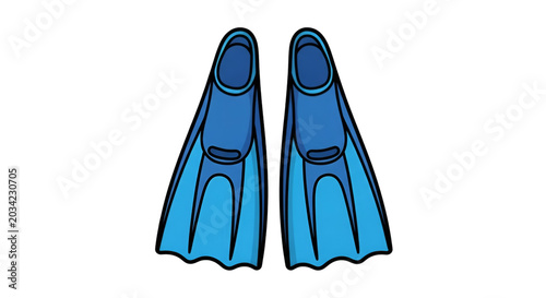 A pair of blue swimming fins for snorkeling or diving are displayed on a.