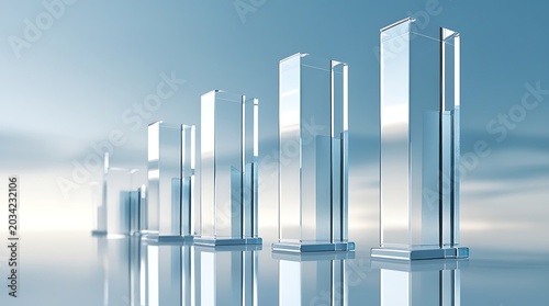 Rising sequence of tall glass towers depicting growth progress and strategic advancement.