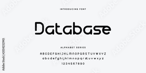 Database Modern Sans Serif Font with Rounded Characters and Alphabet Series