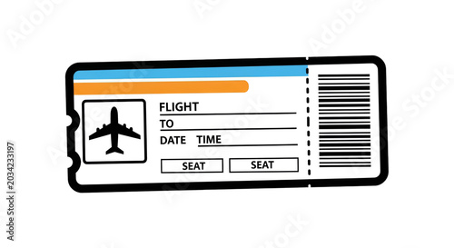 A stylized airplane ticket with flight details and a barcode for travel planning.