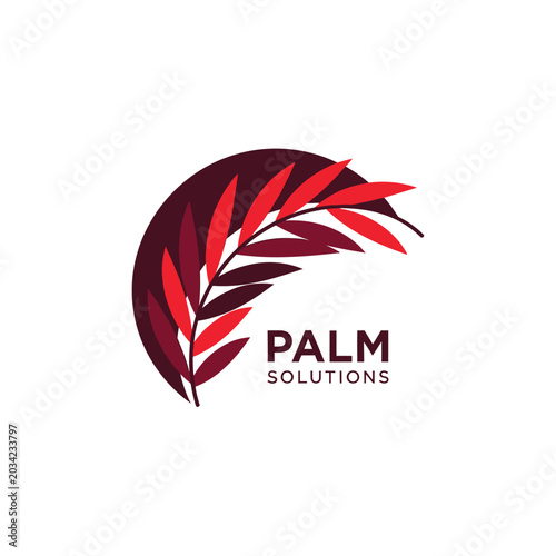 Minimalist Palm Leaf Logo Template - Red and Maroon Vector Icon for Modern Business Solutions