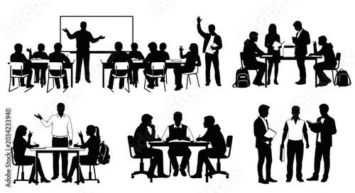 Photos Classroom Silhouettes: Students Learning and Teacher Instructing