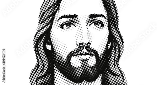 Schilderij op canvas Jesus Christ Portrait, Religious Icon, Halftone Style, Black and White