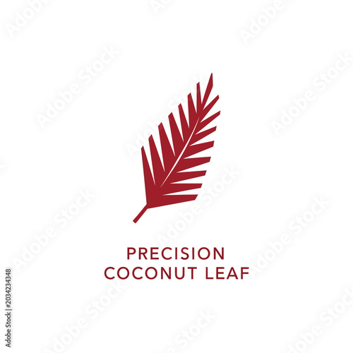 Minimalist Precision Coconut Leaf Logo Design - Red Stylized Palm Frond Icon on White Background - Professional Corporate Identity Vector