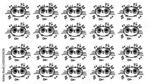 Tableau sur toile Cute shocked cat face seamless pattern vector illustration